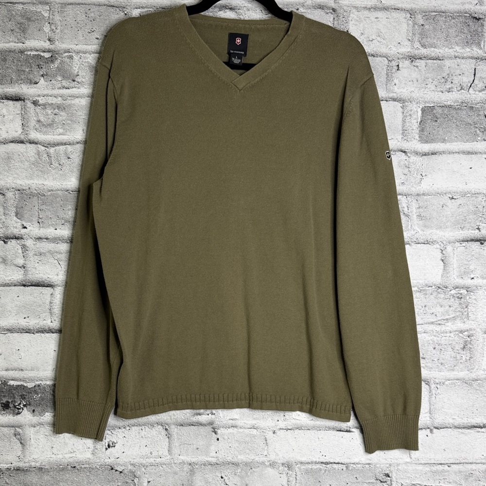 Victorinox Khaki V-Neck Men's Long Sleeve Sweater